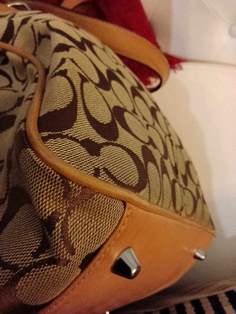 #V5 Coach Hampton VINTAGE Tan/Khaki Sign. Canvas Belted Tote Creed- E04M-6352 - Picture 8 of 16